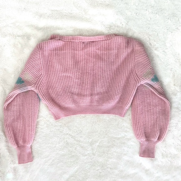 Pink Cropped Cardigan Sweater Top - Picture 3 of 4
